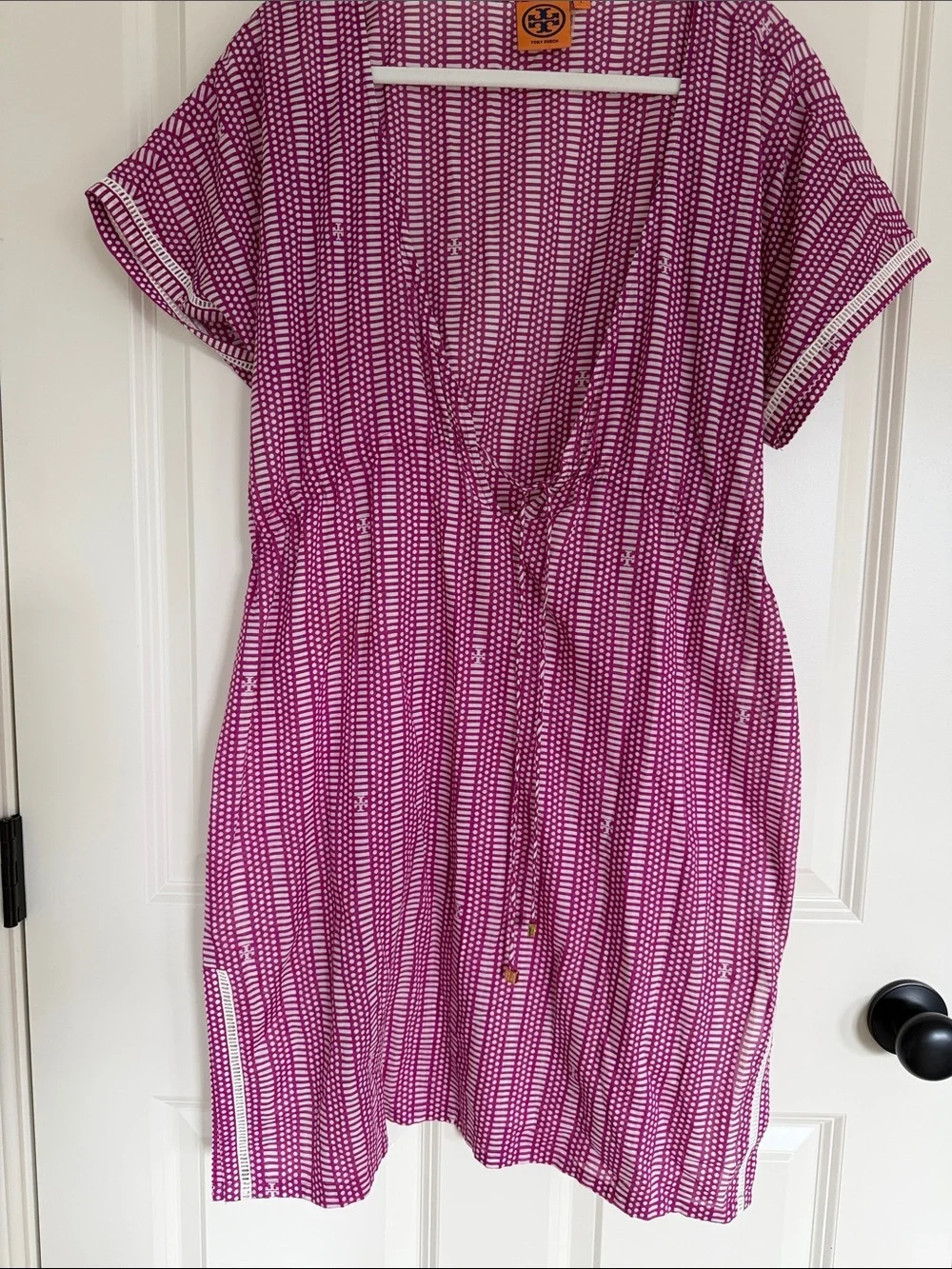 Tory Burch Magenta Geometric Drawstring Cover Up